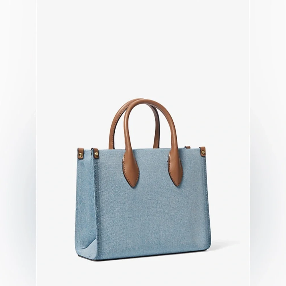NWT Michael Kors Mirella Denim Blue Tote with Tan Leather Accents - Picture 5 of 11